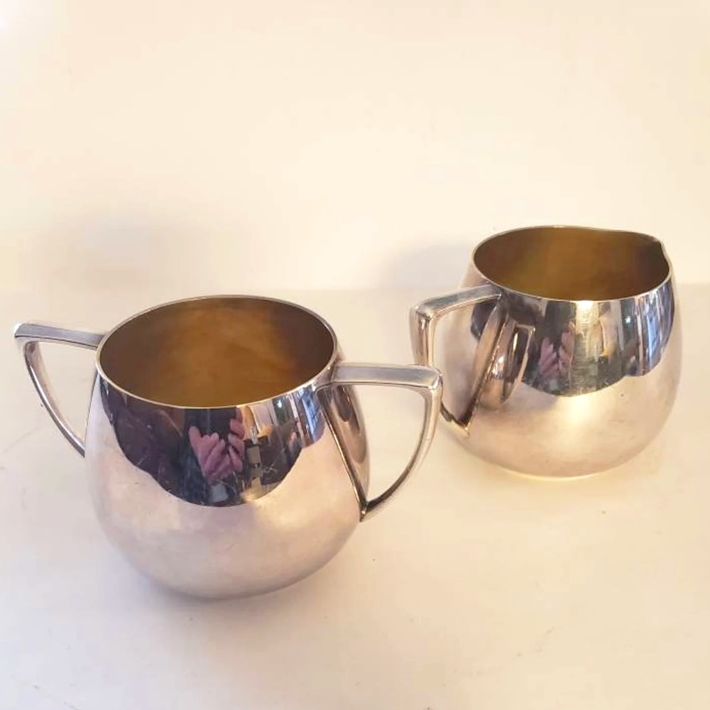 Empire Crafts Silver-plated Mid-Century Modern Sugar Bowl Creamer Set Quadruple